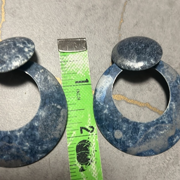 Vintage drop hope retro 80s style earrings. Blue Cloud - Picture 3 of 4